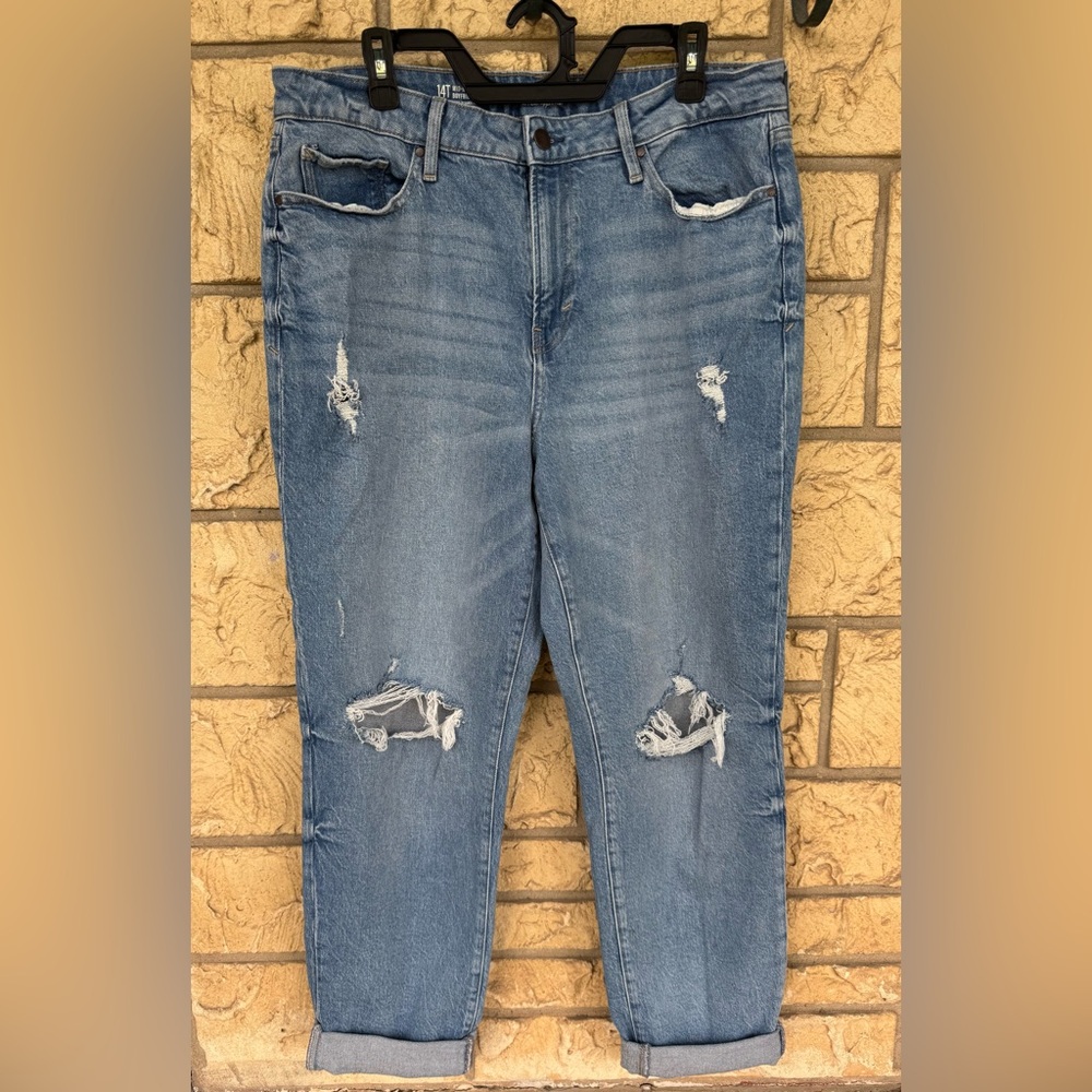 A.N.A Blue Distressed Mid Rise Boyfriend Jeans Size 14 T